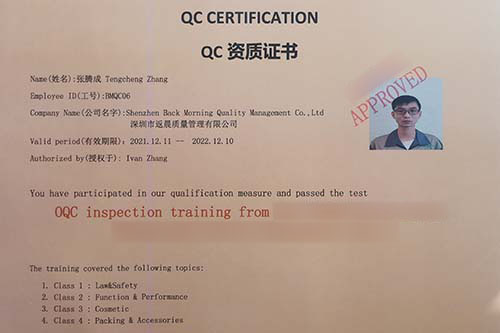 Quality Inspector Certified by Customer