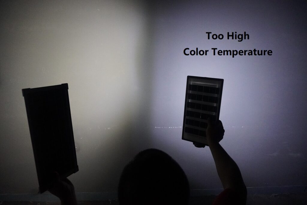 The bad solar light VS good solar light, the bad solar light's light color is blue because its CCT very high